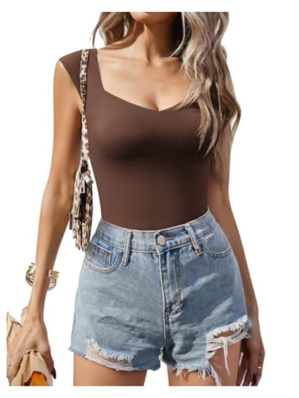 Seamless V-Neck Thong Bodysuit Double Lined Sleeveless Going Out Top